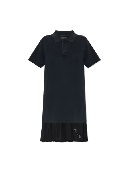 Lniana sukienka Balenciaga z logo czarna