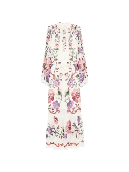Rochie maxi Farm Rio cu model floral cu imagine de costum alb
