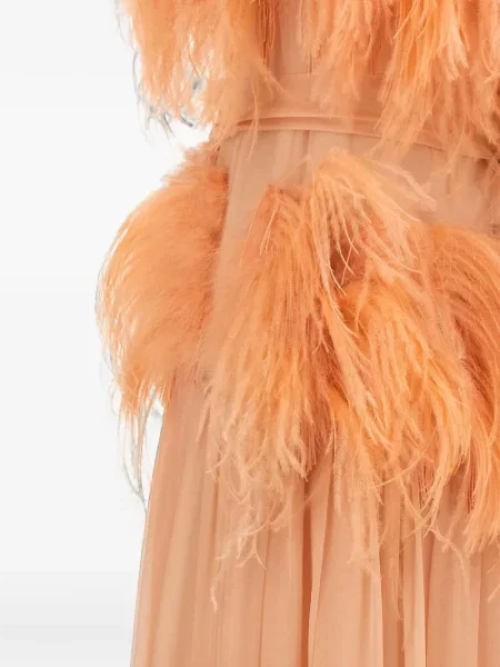Rochie maxi Alberta Ferretti de mătase cu pene roz