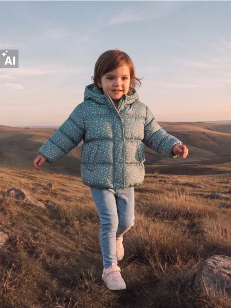 Sinsay Prošívaná puffer bunda s kapucí s rostlinným vzorem zelená