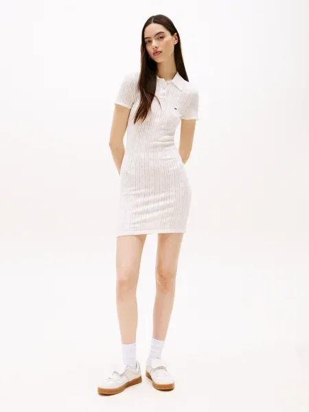 Tommy Jeans Rochie tricotată Pointelle Écru alb