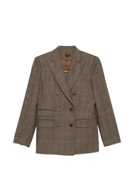 Sacou Max Mara în carouri cu două rânduri de nasturi maro