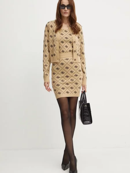 Спідниця з домішкою вовни Guess SARAH mini олівець бежевий
