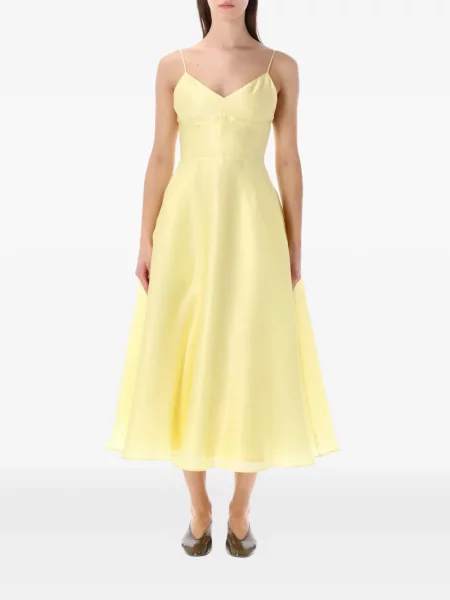 Jedwabna sukienka midi Alberta Ferretti do kolan garniturowa żółta