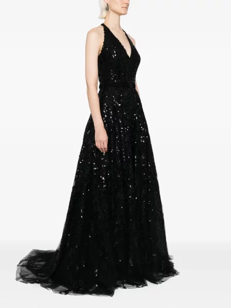 Rochie maxi Saiid Kobeisy cu broderie lungă de costum negru