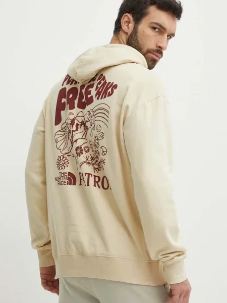 The North Face bluza z kapturem z nadrukiem beżowy