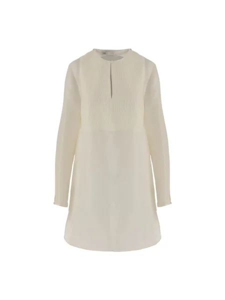 Lniana sukienka koszulowa Tory Burch biała