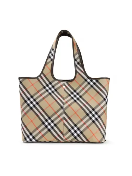 Wielobarwność shopperka Burberry płócienna w kratkę beżowa