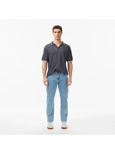 Lacoste Sweter Z Kołnierzykiem Polo Z Krótkim Rękawem Classic Fit Ciemnoszary szary