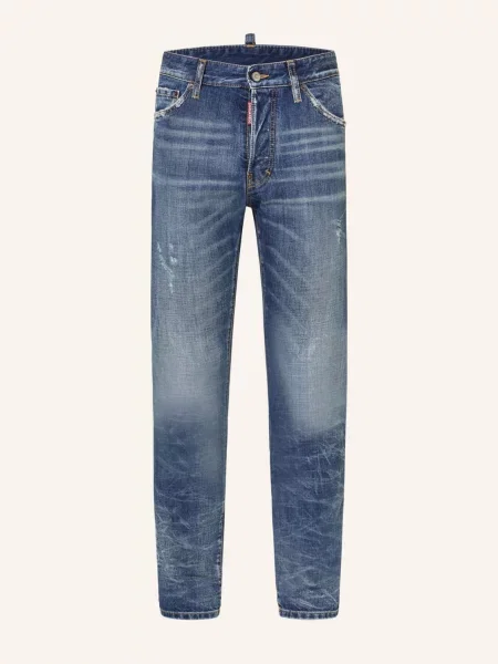 Skinny jeansy skinny Dsquared2 odblaskowe z przetarciami niebieskie