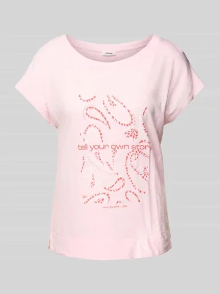 T-shirt z mieszanki bawełny i z nadrukiem w artystycznym stylu S.oliver Red Label różowa