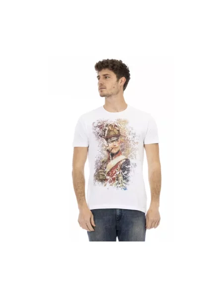 Lniana koszulka Trussardi z krótkim rękawem casual biała