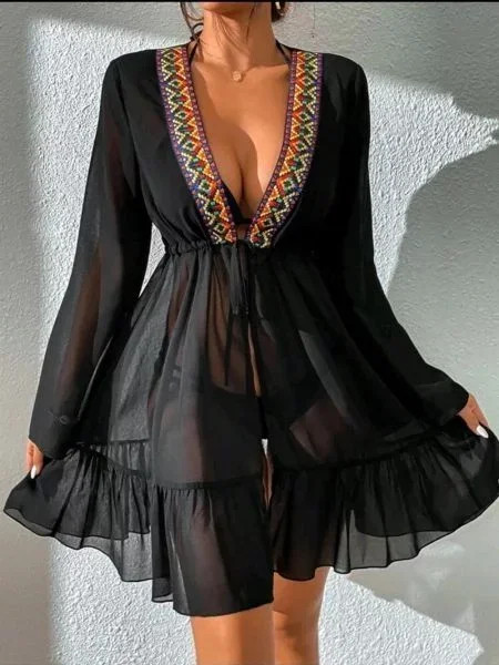 Strój kąpielowy Dewberry z etnicznym nadrukiem czarny