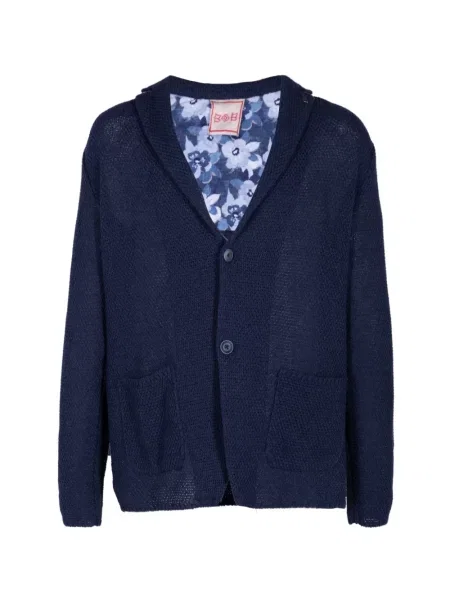 Cardigan Bob cu model floral tricotate albastru