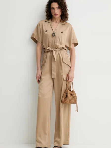 Simona Corsellini kombinezon z kołnierzykiemm beżowy
