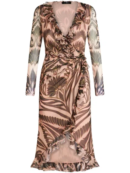 Rochie Etro de mătase cu imagine de costum maro