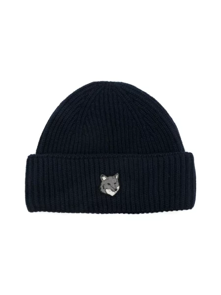 Czapka Maison Kitsune wełniana z logo niebieska