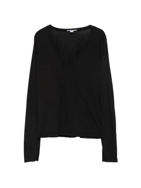 Lung tricou James Perse cu decolteu în V negru
