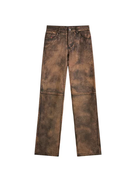 Skórzane spodnie Diesel skórzany w kamuflażu brązowy