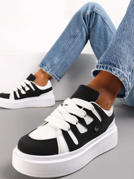 Sneakerși Alb-Negru Talpă Groasă Glezna Alisis alb