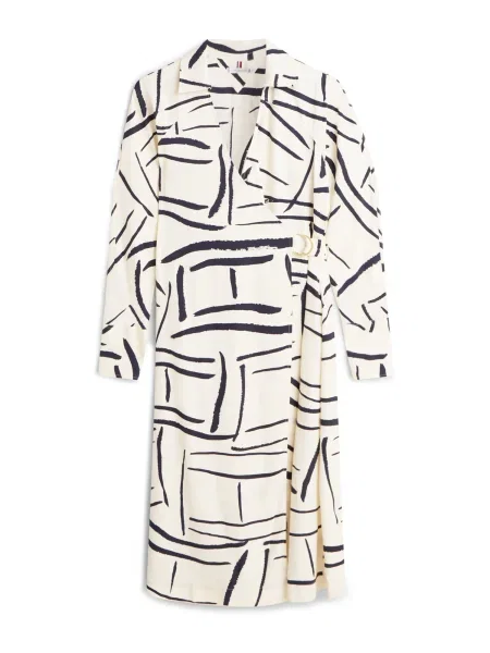 TOMMY HILFIGER Dolga srajca črna / volneno bela