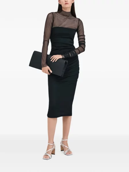 Rochie midi Marcella cu volane plasă negru