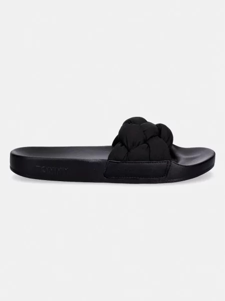 Papuci Tommy Jeans țesuți negru
