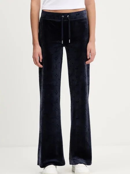 Juicy Couture pantaloni de trening din velur Monogram Lisa bleumarin cu imprimeu albastru