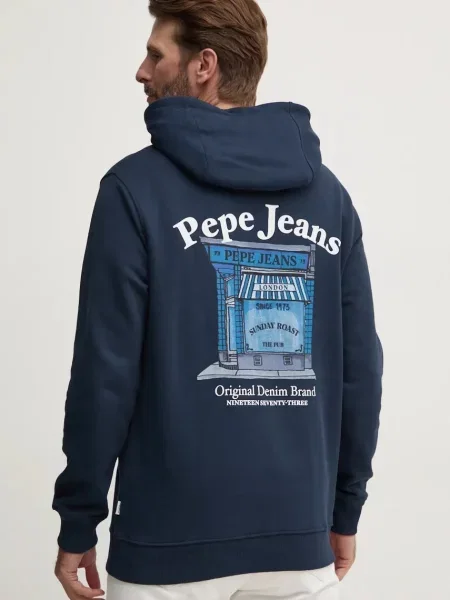 Кофта Pepe Jeans SOMERTON з капюшоном з принтом синій