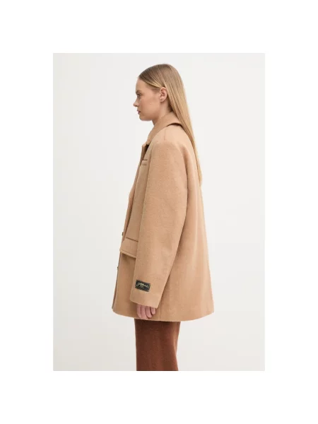 GANNI płaszcz z dodatkiem wełny Double Faced Wool Doublebreatsed Blazer brązowy