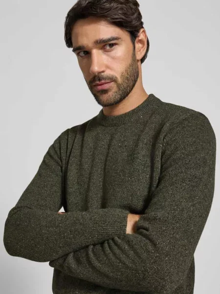 Sweter z mieszanki wełny i jedwabiu z okrągłym dekoltem model TISBURY' Barbour zielony