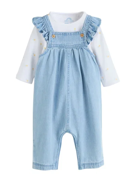 Next Salopetă albastru denim / portocaliu alb