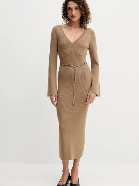 MICHAEL Michael Kors rochie cu lână maxi mulată verde