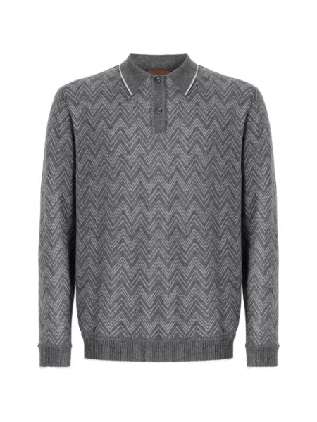 Lung tricou polo Missoni din cașmir gri