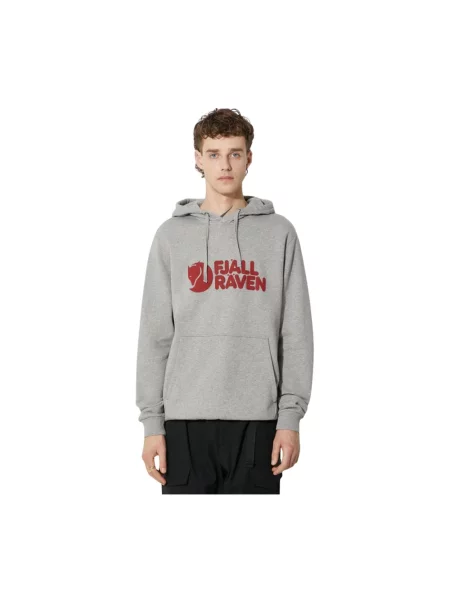 Bluza z kapturem Fjällräven z logo szara
