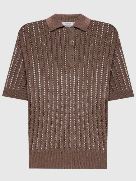 Ажурне поло з паєтками Peserico коричневе