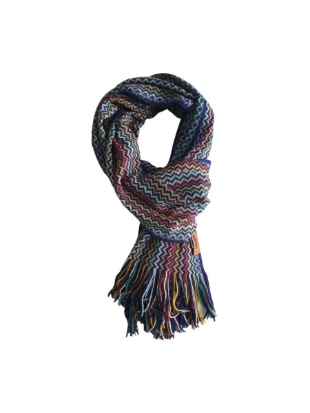 Szal Missoni wełniana w geometryczne wzory niebieska