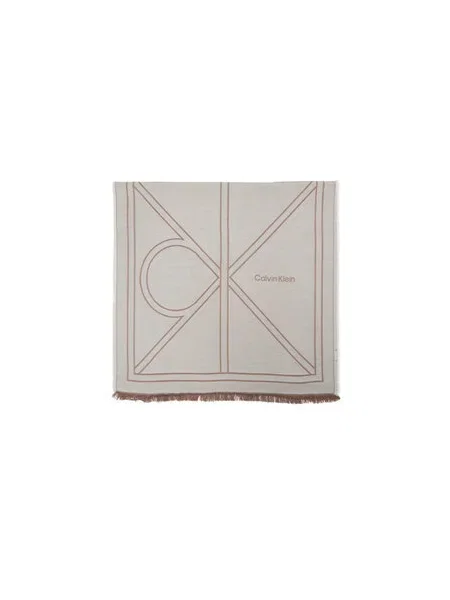 Calvin Klein Šál Emblem Repeat Lw Shawl W Fringes biela