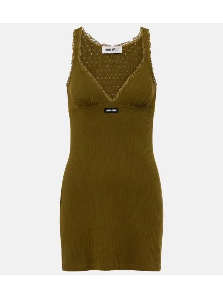 Čipkasta obleka Miu Miu s čipko zelena