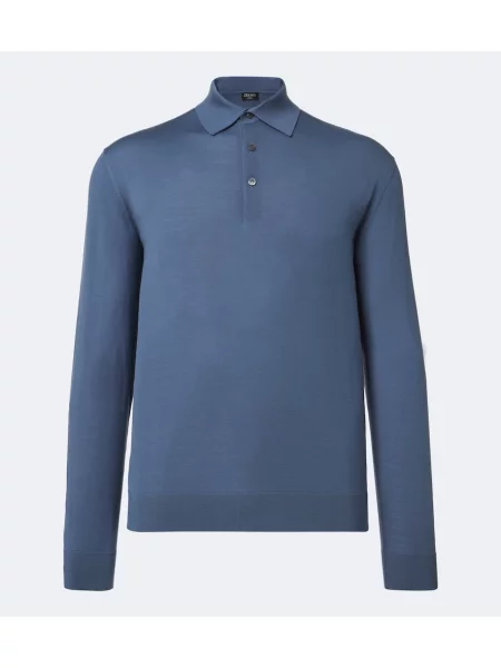 Tricou polo Zegna de lână albastru