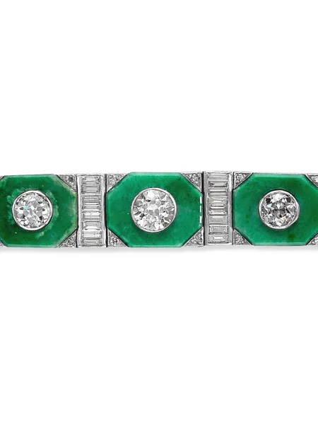 Retro diamant platina náramek Pragnell Vintage zelený