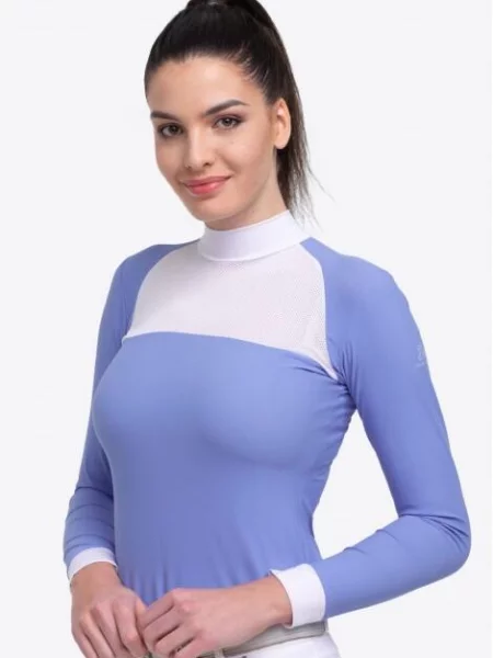 Koszulka do zawodów jeździeckich damska BABY BLUE MESH biała