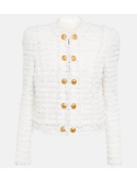 Geacă Balmain din tweed alb