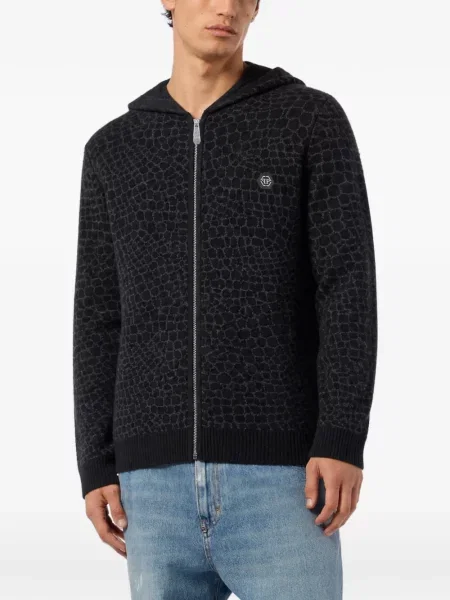 Μάλλινο hoodie Philipp Plein μαύρο