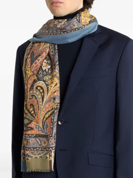 Μεταξωτός κασκόλ Etro με σχέδιο paisley μπλε