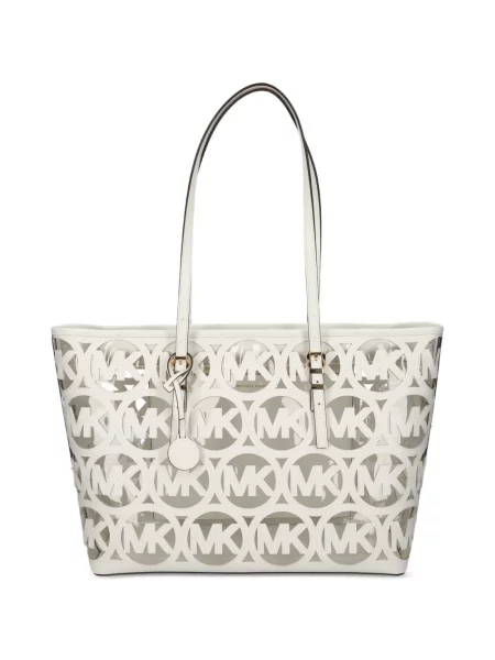 Geantă shopper Michael Michael Kors din piele cu autograf alb