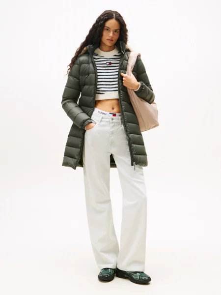 Tommy Jeans płaszcz puchowy Kobiety Sztuczne włókno jednolity S zielony