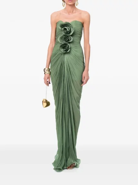 Rochie maxi Ana Radu cu model floral cu volane verde