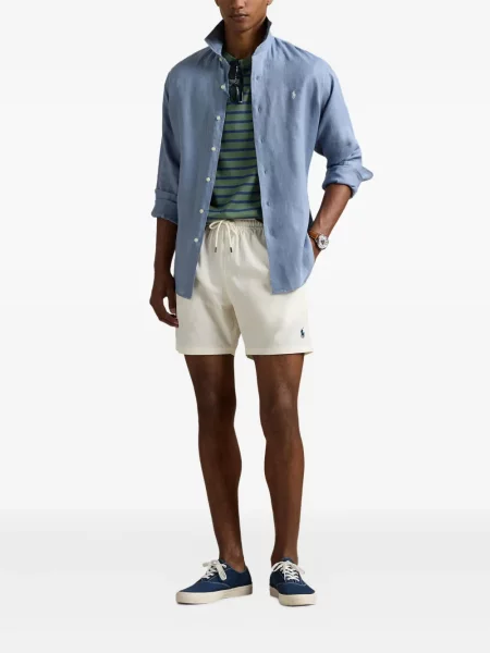 Satynowa koszula Polo Ralph Lauren w paski z nadrukiem brązowa