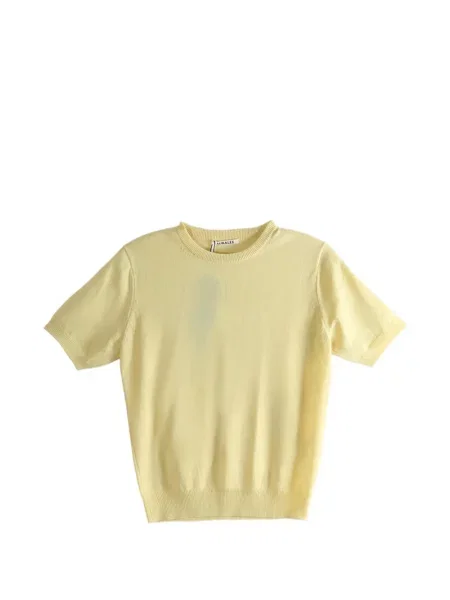 Dzianinowa koszulka Auralee prążkowana żółta